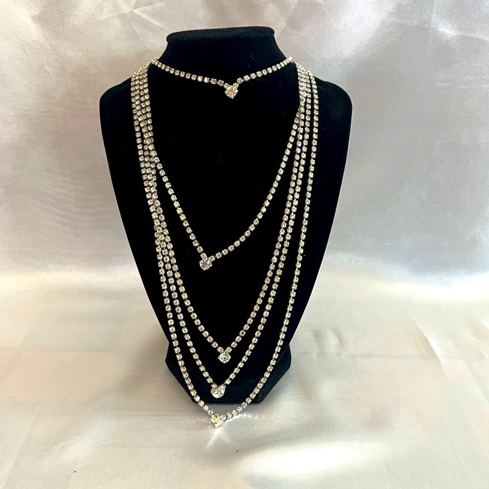 Rare Antique 1970s William DeLillo Multilayer Crystal Rhinestone Necklace